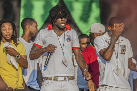 Chief Keef performs during the AraabMuzik set during the Pitchfork Music Festival in Union Park on Sunday, July 15, 2012.