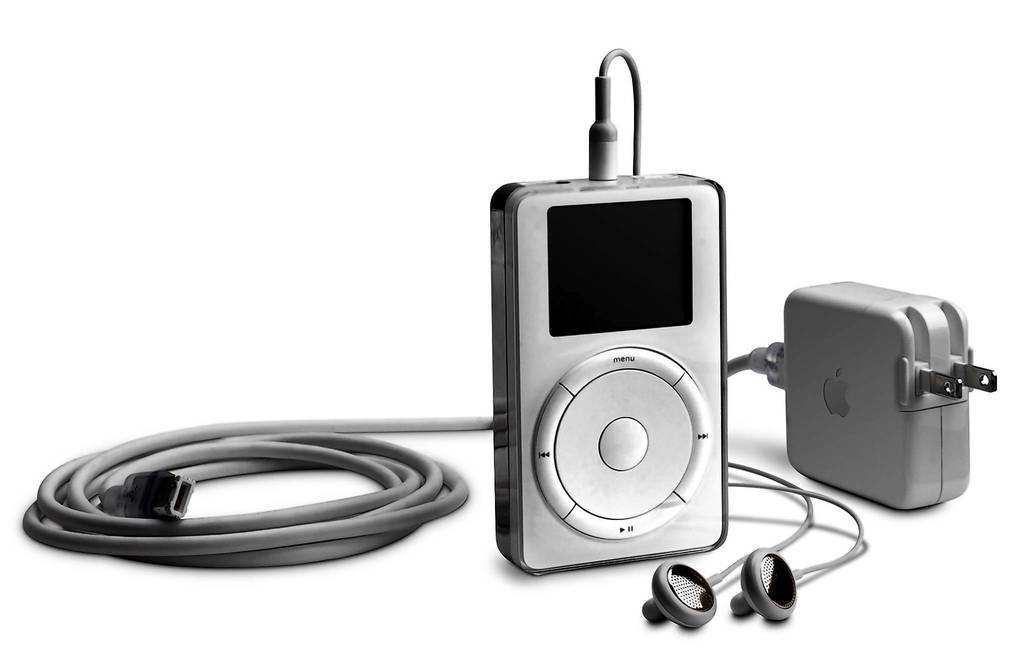 The first iPod, Apple's MP3 music player was released in 2001. The device, shown in this undated publicity photograph, could hold up t 1,000 songs.