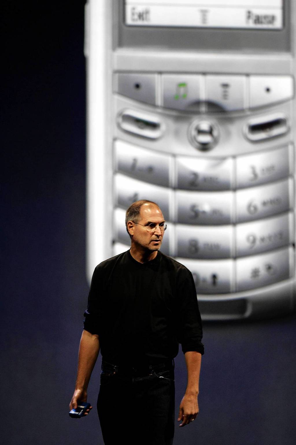 Apple CEO Steve Jobs introduces the new iPod cell phone, made by Motorola at the Moscone Center in San Francisco. This was the first cellphone that had iTunes on it.