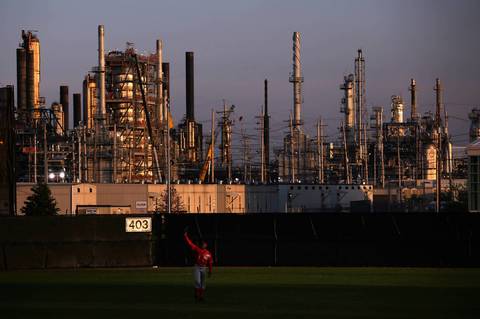 View from Oil City Stadium in the shadow of the BP refinery in Whiting ...