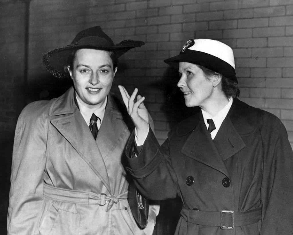 Lt. Lyudmila Pavlichenko, left, Russian sniper credited with killing more than 300 in World War II, arrives at the LaSalle Street station in Chicago. At right is Women's Army Auxiliary Corps Lt. Mary Daly.