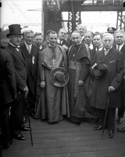 Papal Legate Cardinal Bonzano, center left, with Cardinal Mundelein, center right, in 1926. Bonzano was in the country for the 28th International Eucharistic Congress held in Chicago in June of 1926.