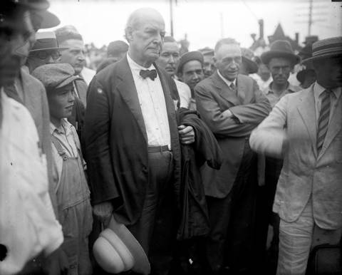 Famous orator and three-time presidential candidate William Jennings Bryan, center in bow tie, fought against evolution being taught in schools at Dayton in 1925.