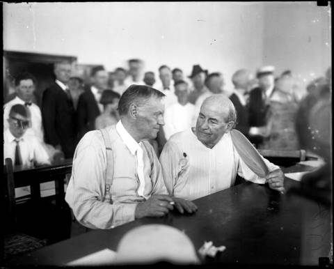 Clarence Darrow, left, and William Jennings Bryan at the courthouse in July 1925. The trial set Modernists, who said the theory of evolution was not inconsistent with religion, against Fundamentalists, who said the word of God and the Bible took priority over human knowledge. The Scopes trial turned out to be one of the most sensational cases in 20th-century America.
