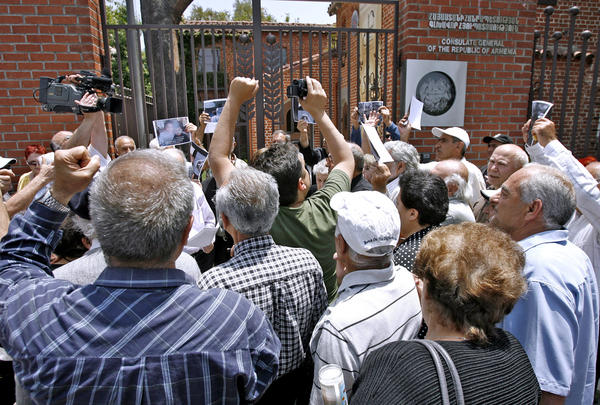 Locals protest outside the Armenian consulate in Glendale on Thursday, July 5, 2012.  People were angry about the death of Dr. Vahe Avetyan, 32, after being severly beaten at a restaurant in Yerevan recently. The restaurant, according to reports, is owned by a member of Parliament.