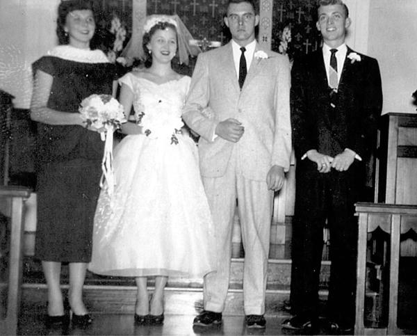 Jean Douty and Donald Oberholzer were married March 8, 1957 at St. Paul's Lutheran Church in Funkstown. Pictured, from left, are Phyllis Kretzer, Jean, Donald and Harold Kretzer.