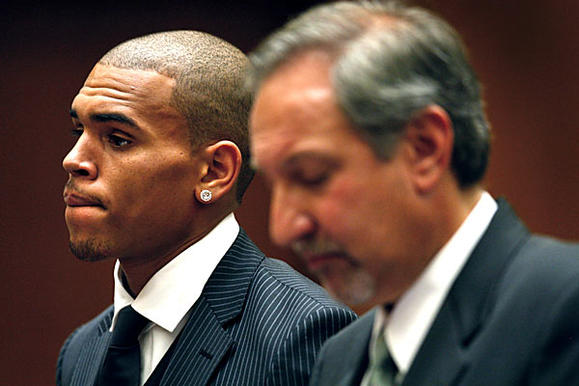 Chris Brown, in court with Geragos, will also have to take a domestic violence course.