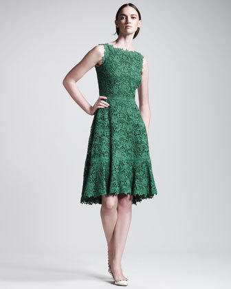 Valentino Floral Macram Dress, Emerald