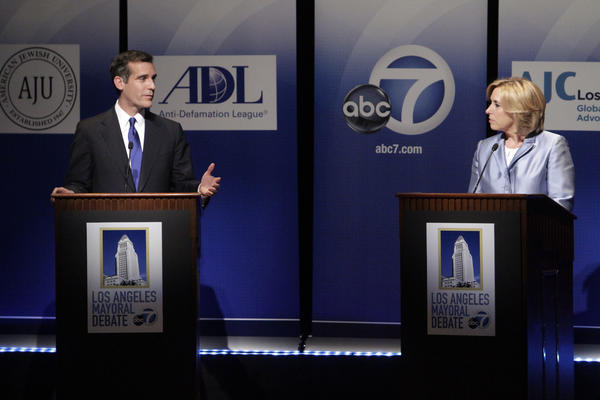 Mayoral candidates Eric Garcetti and Wendy Greuel