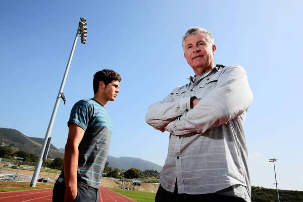 Steven Bard at the Malibu High field with son Bronson