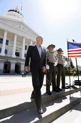 Jerry Brown speaks at a crime victims rally