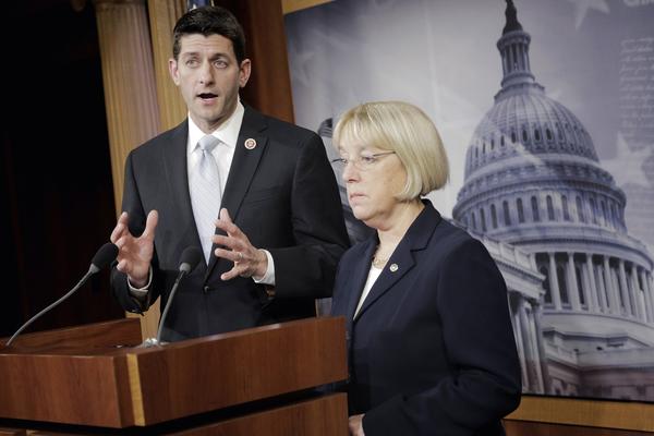 House Budget Committee Chairman Paul D. Ryan (R-WI) and Senate Budget Committee Chairwoman Patty Murray (D-WA) hold a news conference to announce a bipartisan budget deal Tuesday in Washington DC. 