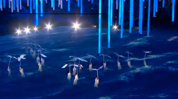The Olympic closing ceremony began with a light show, as well as fireworks.
