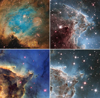 This colorful Hubble Space Telescope mosaic of a small portion of the Monkey Head Nebula unveils a collection of carved knots of gas and dust silhouetted against glowing gas.    Image: NASA, ESA, and the Hubble Heritage Team (STScI/AURA)