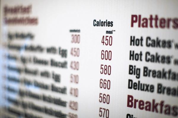  Nutritional information on menus
