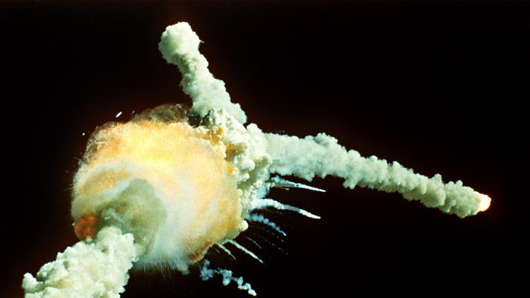 Challenger explodes shortly after liftoff