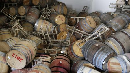 Toppled barrels at B.R. Cohn Winery.