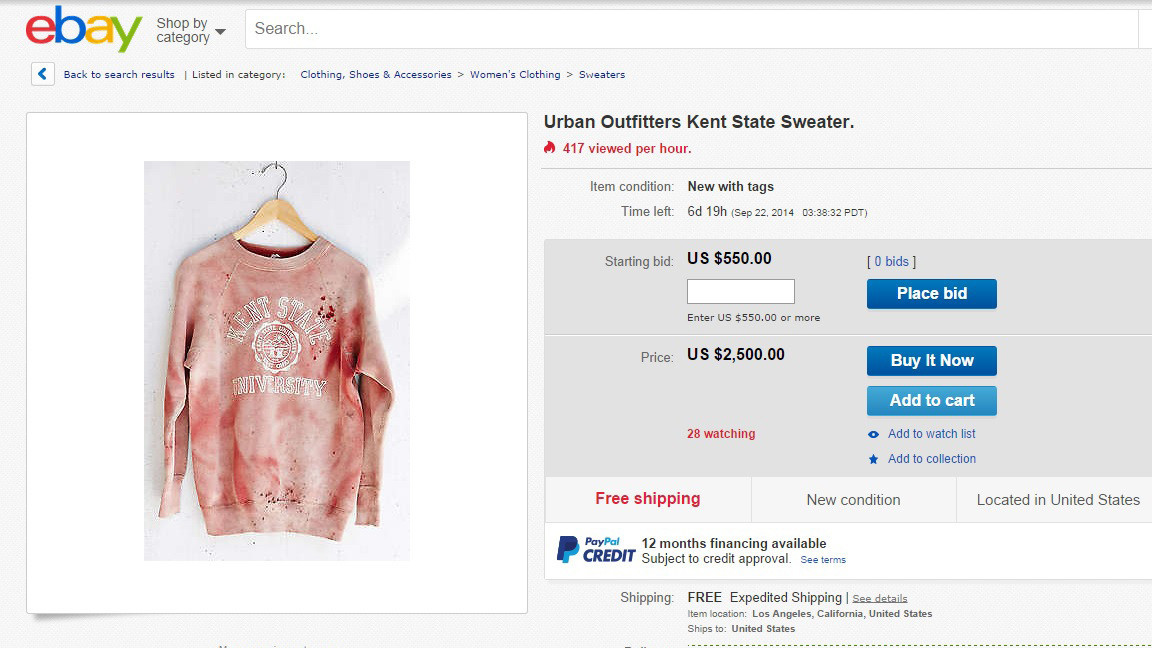 Urban Outfitters pulls 'blood-spattered' Kent State sweat shirt ...