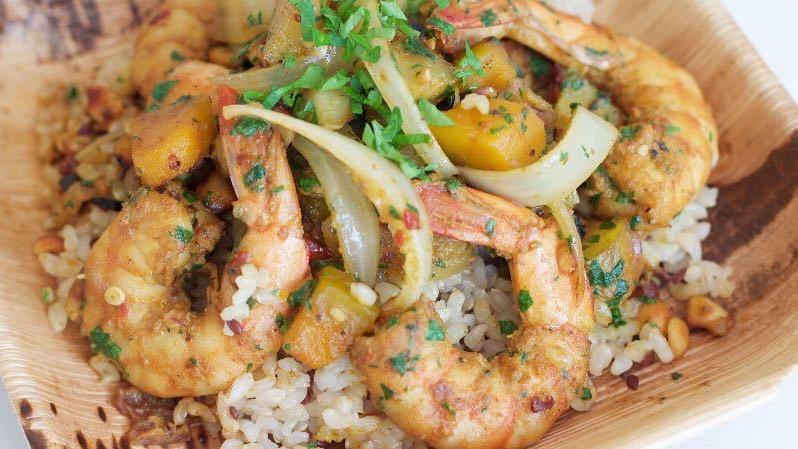 Curried shrimp over rice