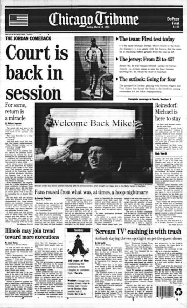 forhåndsvisning bar G Michael Jordan told world 'I'm back' 20 years ago today - Chicago Tribune