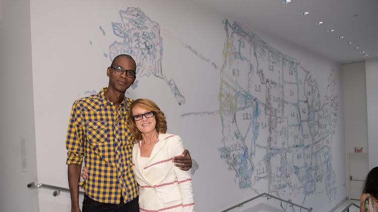 Mark Bradford joins Hammer Museum director Ann Philbin at a party that celebrated two exhibitons.