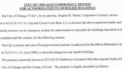 PDF: Motion to demolish building at 9213-9219 S. Baltimore Ave.