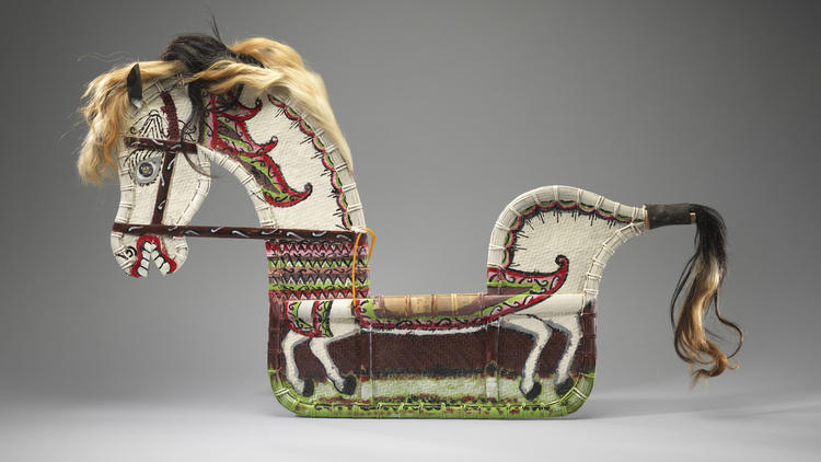 Horse for a spirit-possession dance of the Javanese peoples, Wonosobo, Indonesia, late 20th century — part of an exhibition of art by Austronesian peoples at the Fowler Museum.