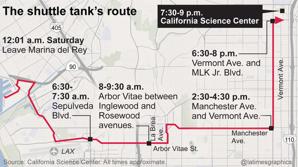 The route the external tank will take on the way to Expo Park.