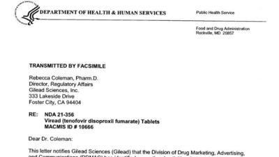 Thư cảnh báo đầu tiên của FDA tới Gilead