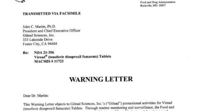 Zweiter Warnbrief der FDA an Gilead