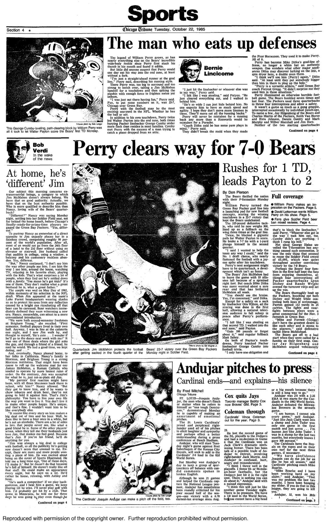 Oct. 21, 1985: William Perry's first touchdown run