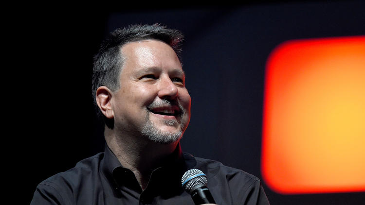 John Knoll on stage during the "Rogue One" panel at the Star Wars Celebration 2016 in London on July 15.
