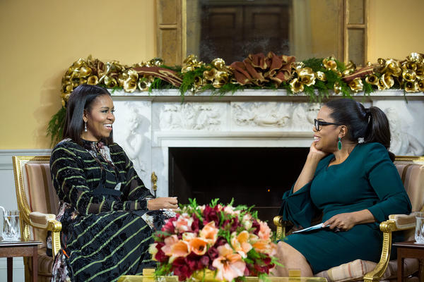 Oprah Winfrey speaks to First Lady Michelle Obama for her final one-on-one interview inside the White House. (White House / Amanda Lucidon)
