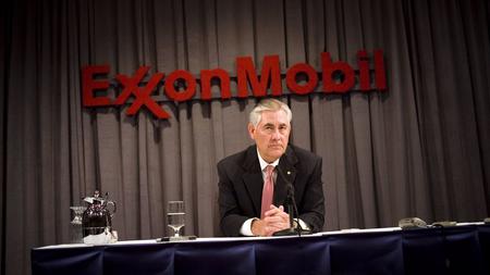 In 2008 as ExxonMobil chairman, Rex Tillerson spoke at a press conference.