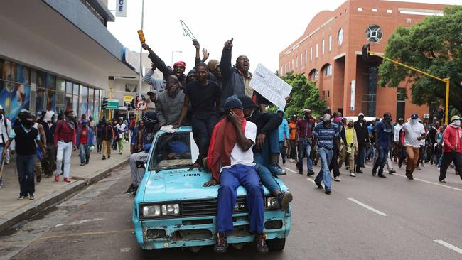 South African protesters shout anti-immigrant slogans during a march in Pretoria on Feb. 24, 2017,