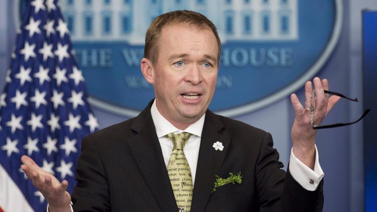 Office of Management and Budget director Mick Mulvaney discusses President Trump's budget during a briefing in March.
