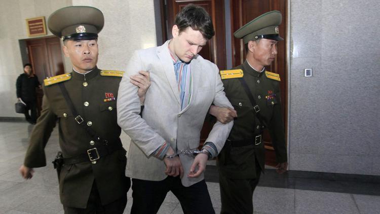 American student Otto Warmbier at North Korea's Supreme Court on March 16, 2016, in Pyongyang, North