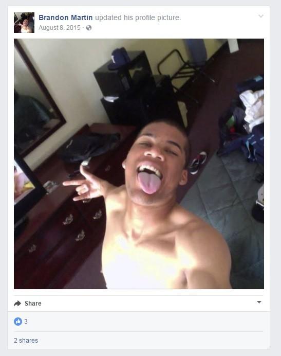 A screenshot of Brandon Martin's Facebook account shows the profile picture was updated on Aug. 8, 2015, just weeks before the murders.