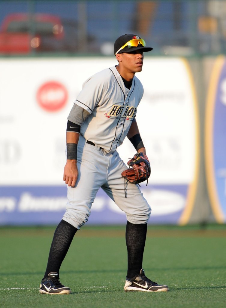 Brandon Martin is seen on the field playing shortstop for the Bowling Green Hot Rods during a game against the South Bend Silver Hawks on Aug. 20, 2013. Bowling Green would be his last stop in the minors.