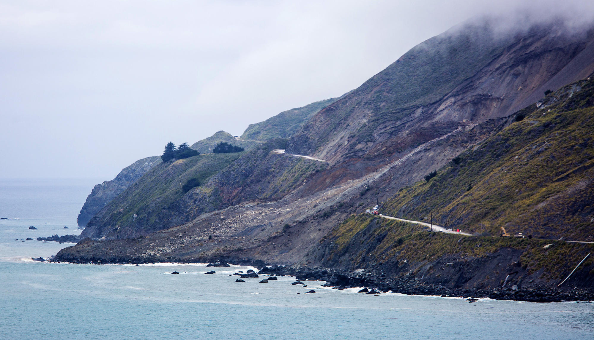 Highway 1 is cut in two where a massive landslide obliterated the road north of Ragged Point.