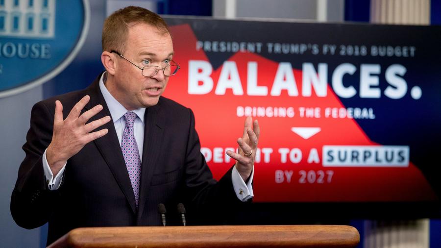 Budget Director Mick Mulvaney speaks to the media about Trump's proposed $4.1 trillion budget at the White House.