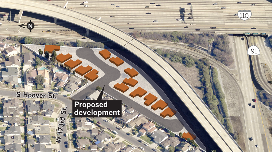 Map of proposed freeway-adjacent development