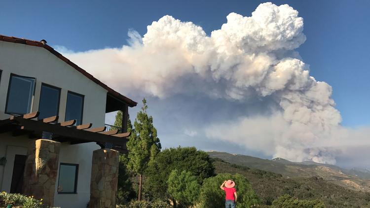 The Whittier fire burns in the Santa Ynez Mountains near Goleta.