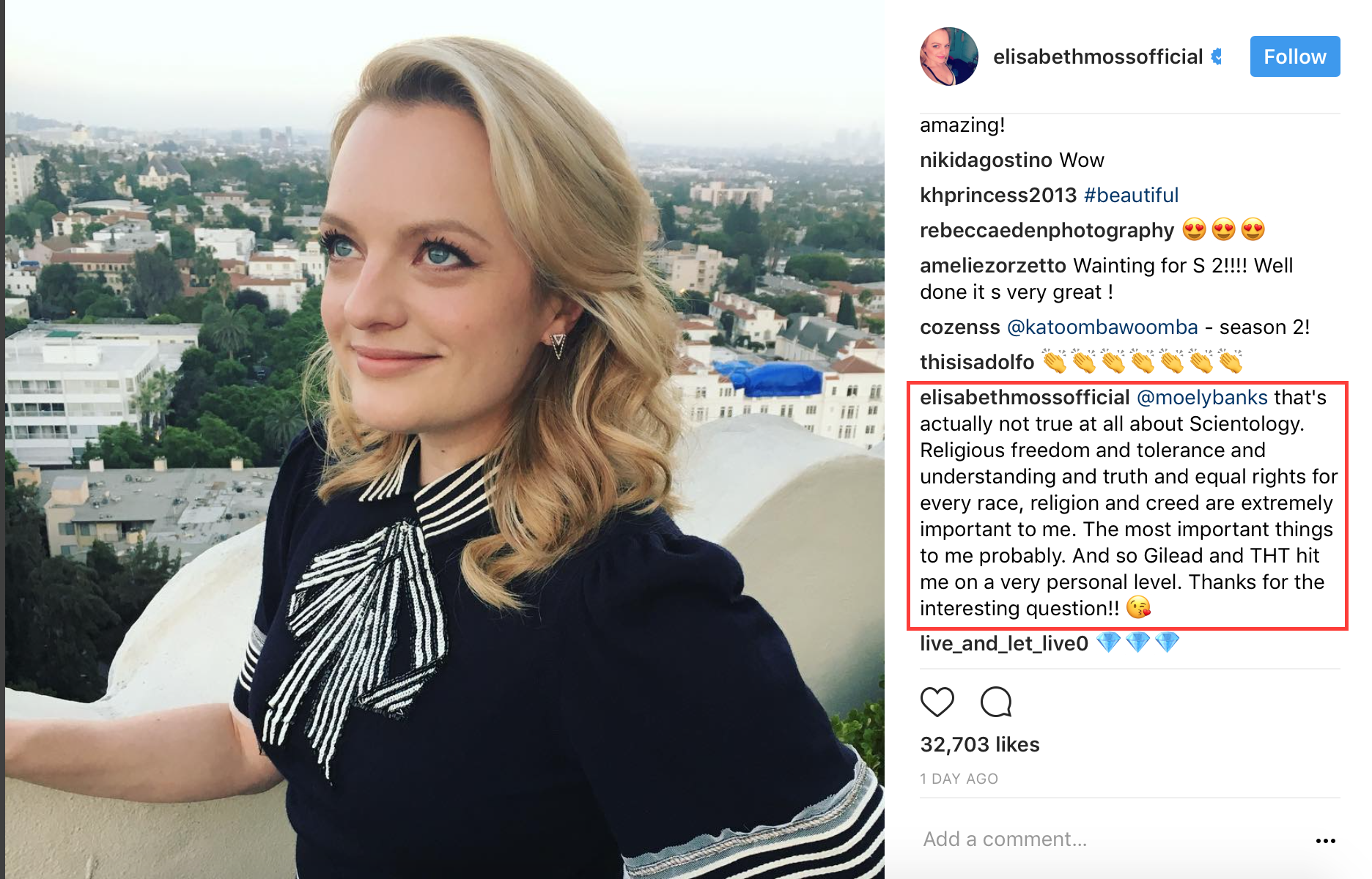 Elisabeth Moss finally addressed whether 'The Handmaid's Tale' made her question Scientology