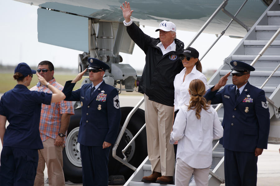 President Donald J. Trump and First Lady Melania Trump arrive in Corpus Christi, Texas, on Tuesday. — Photograph: Evan Vucci/Associated Press.