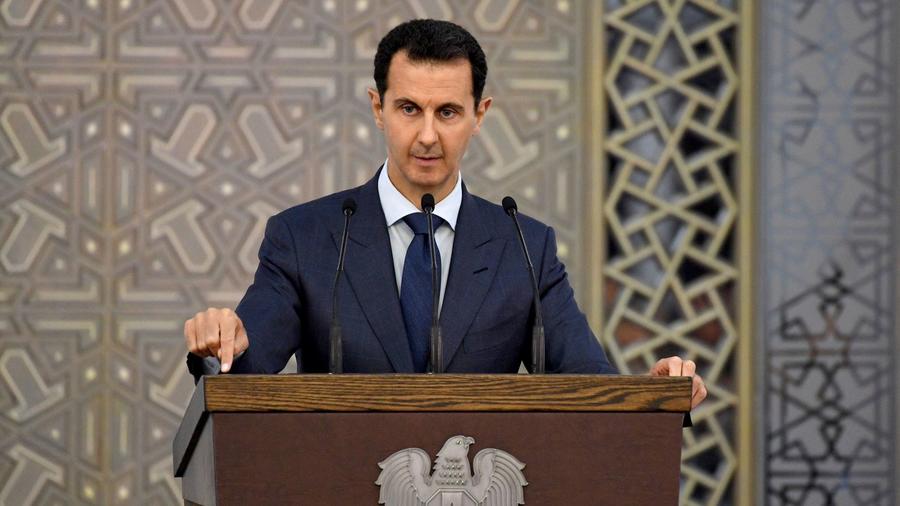 Syrian President Bashar Assad speaks to Syrian diplomats in Damascus on August 20th.  Photograph: Office of the Syrian President/Associated Press.