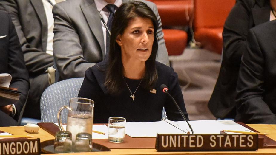 U.S. Ambassador to the U.N. Nikki Haley delivers remarks during a United Nations Security Council meeting on North Korea on Monday at the United Nations in New York.  Photograph: Stephanie Keith/Getty Images.