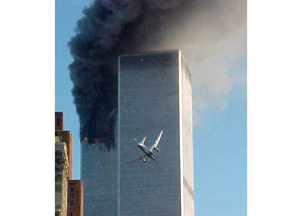 United Airlines Flight 175 flies into the South Tower at 9:03 a.m. on Tuesday, Sept. 11, 2001. 