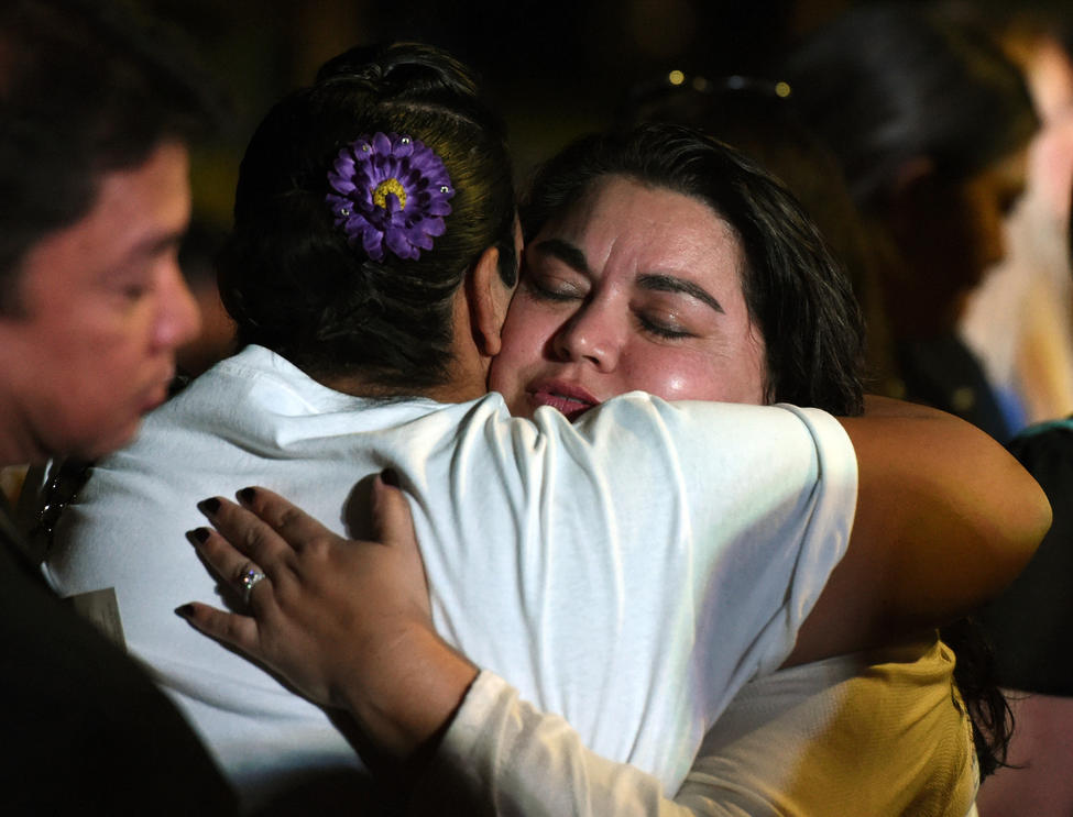 A gunman opened fire from the Mandalay Bay hotel on a country music festival across the street on the Las Vegas Strip on Sunday night, leaving at least 59 people dead and more than 480 others injured. — Photograph: Gina Ferazzi/Los Angeles Times.