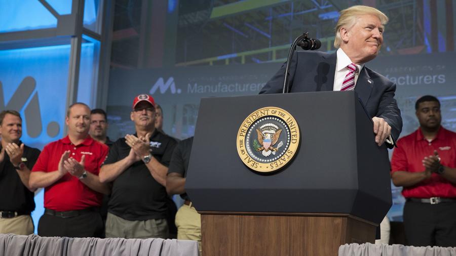 President Donald Trump speaks to the National Association of Manufacturers about his tax plan.